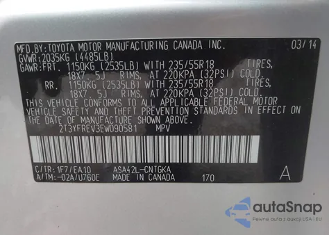 2014 Toyota Rav4 Limited из США, поврежденный, VIN 2T3YFREV3EW090581